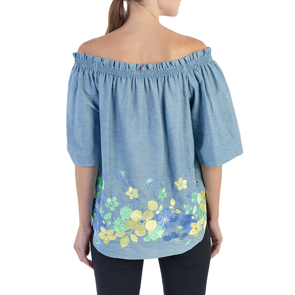 ELMAS PHIL BLUE, LIGHT GREEN, SKY BLUE, YELLOW BLOUSE | WOMENS SIZE S - Picture 5 of 5